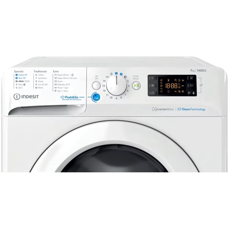 Indesit Push&Go Steam WASHING MACHINE 7KG - White - Image 2