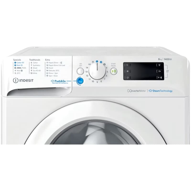 Indesit Push&Go Steam WASHING MACHINE 8KG - White - Image 2