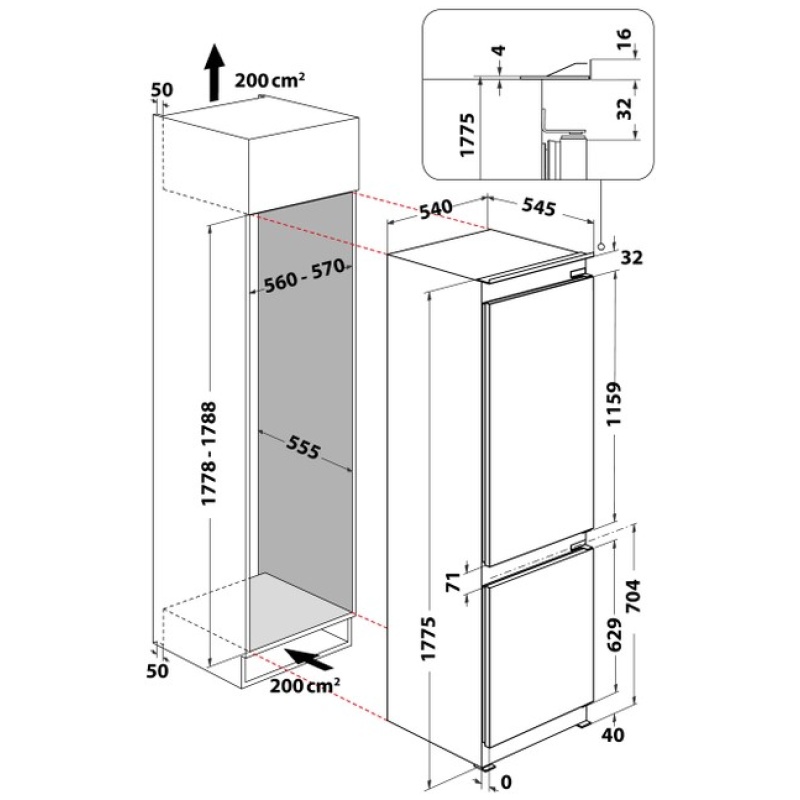 Indesit No Frost 70/30 Integrated Fridge Freezer - 54CM - 262L - Image 2