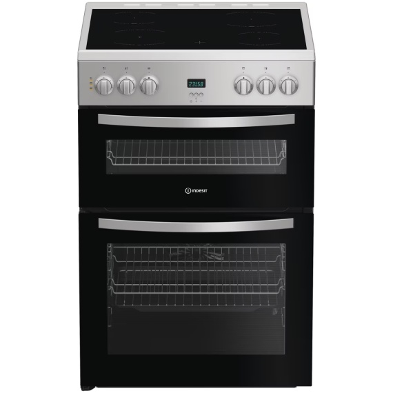 Indesit IDE6VDCS1 60cm Electric Double Cooker with Ceramic Hob - Silver