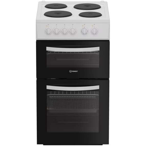 Indesit IDE6VMW 60cm Electric Double Cooker with Ceramic Hob - White