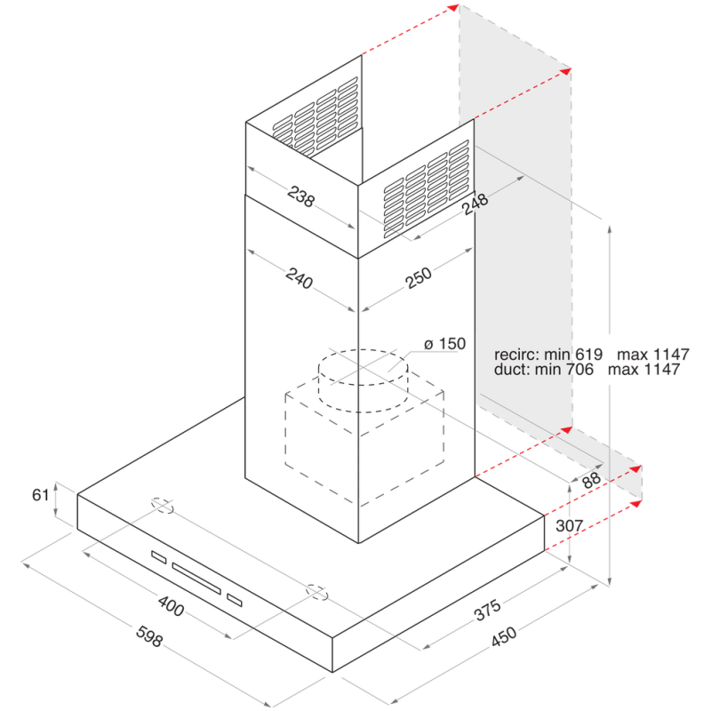 Hotpoint 60CM T-Box Hood - Button Control - Stainless Steel With Dishwashable Aluminium Grease Filter - 31 / 60 Db - Image 2