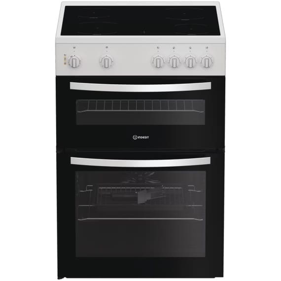 Indesit ITE6VMW 60cm Electric Twin Cooker with Ceramic Hob - White