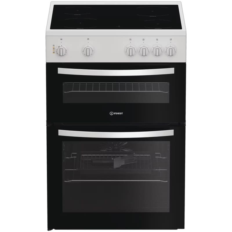 Indesit ITE6VMW 60cm Electric Twin Cooker with Ceramic Hob - White