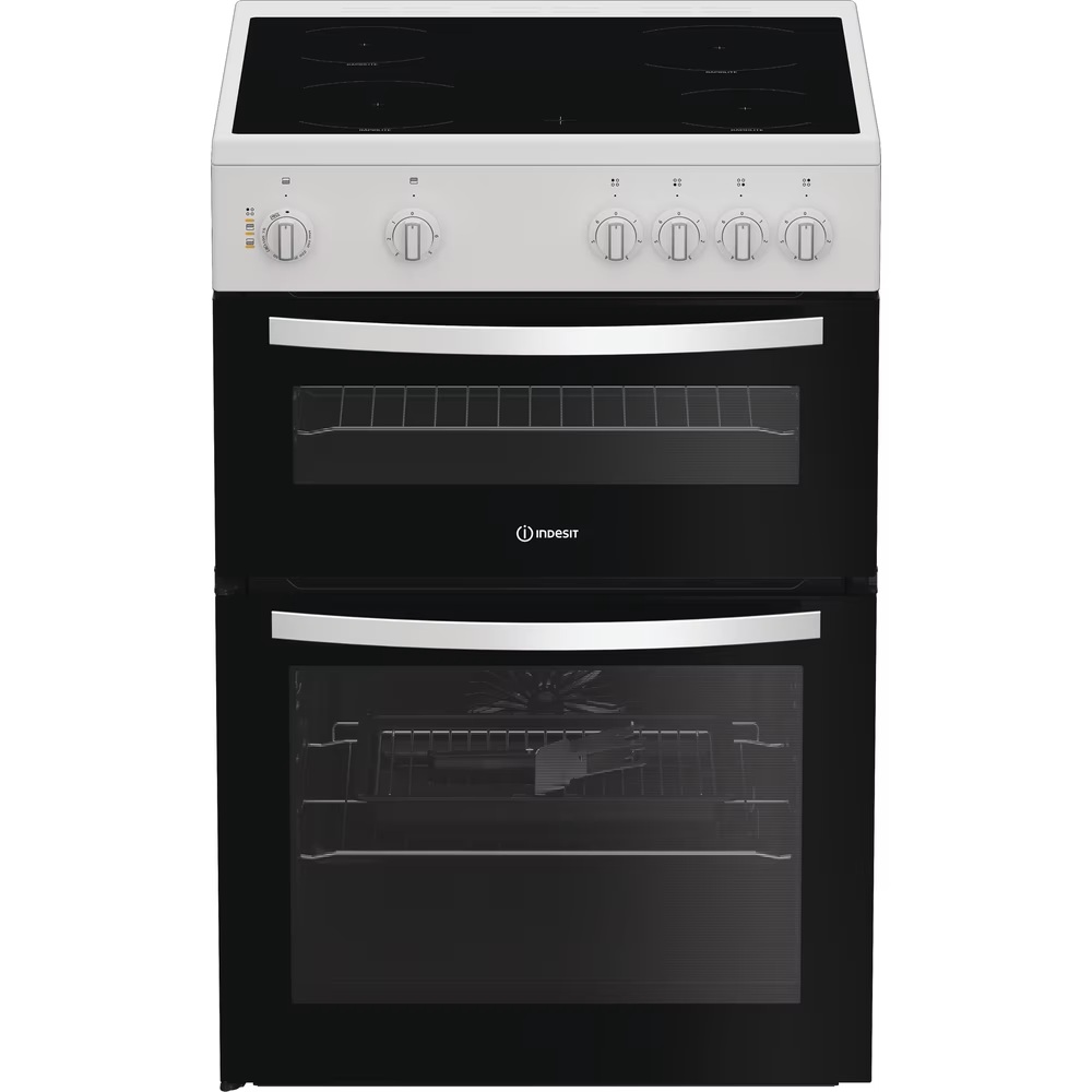 Indesit ITE6VMW 60cm Electric Twin Cooker with Ceramic Hob - White