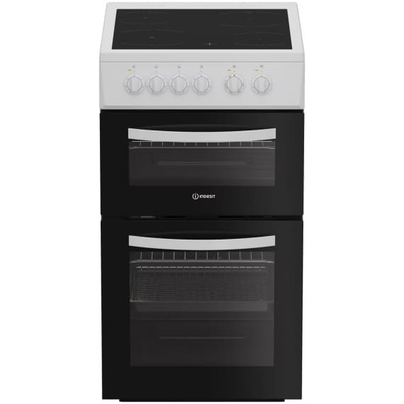 Indesit ITE5VMW 50cm Electric Twin Cooker with Ceramic Hob - White