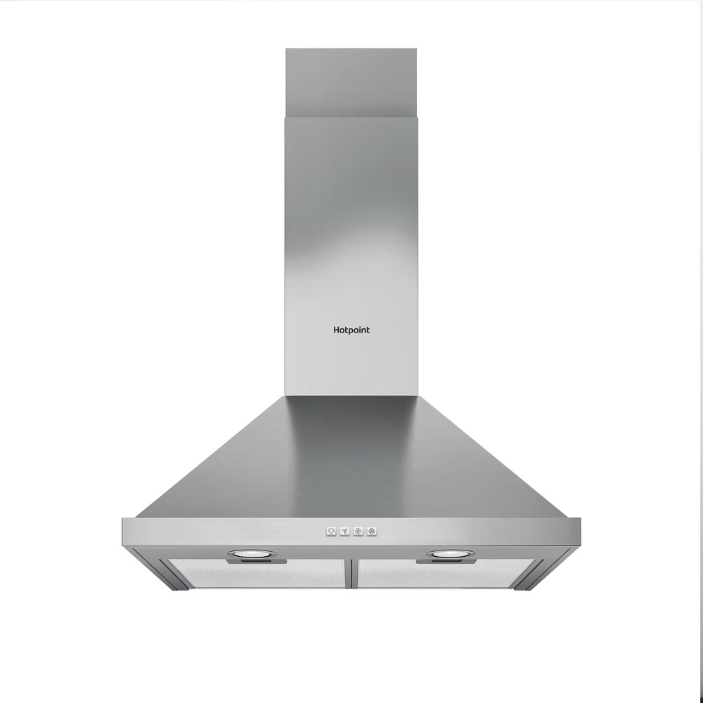 Hotpoint 60CM Chimney Hood - Button Control - Stainless Steel With Dishwashable Aluminium Grease Filter - 56 / 65 Db