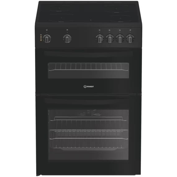 Indesit IDE6VMB 60cm Electric Double Cooker with Ceramic Hob - Black